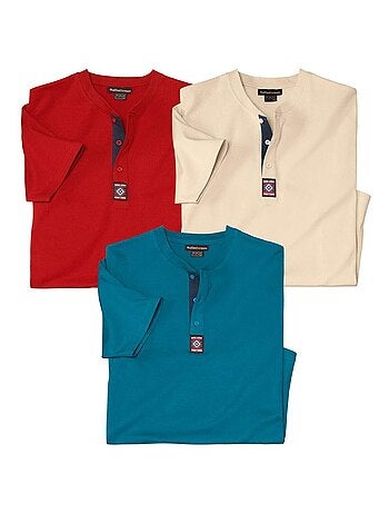 Lot de 3 Tee-shirts Col Boutonné Unis - ATLAS FOR MEN