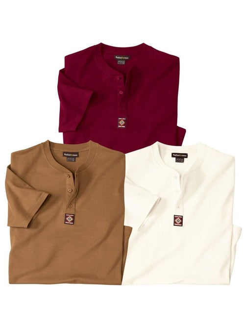 Lot de 3 Tee-shirts Col Boutonné Unis   - ATLAS FOR MEN - Kiabi