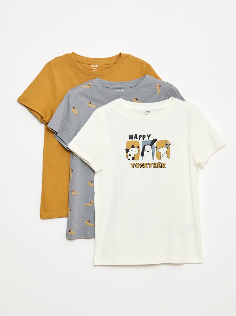 Lot de 3 tee-shirts style 'chien' Beige - Kiabi