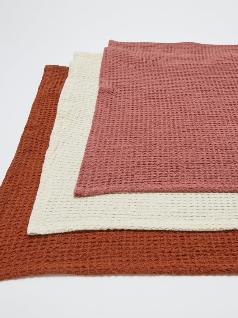 Lot de 3 torchons en nid d'abeilles Rose/blanc/ocre - Kiabi