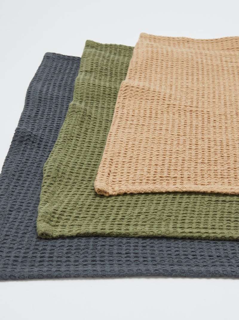 Lot de 3 torchons en nid d'abeilles Vert/gris/beige - Kiabi