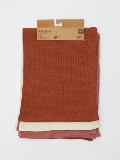 Lot de 3 torchons rectangulaires en nid d'abeilles - Kiabi