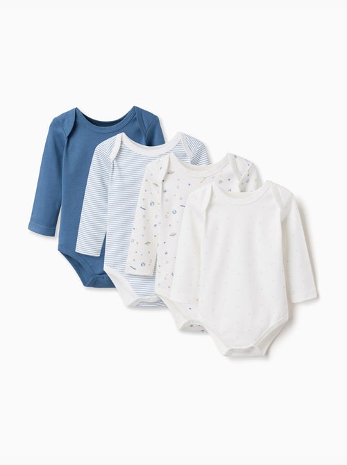 Lot de 4 bodies en coton unis/imprimés - Kiabi