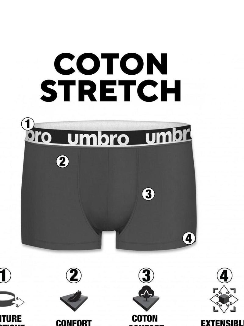 Lot de 4 boxers coton homme uni ceinture colorées umbro Noir - Kiabi