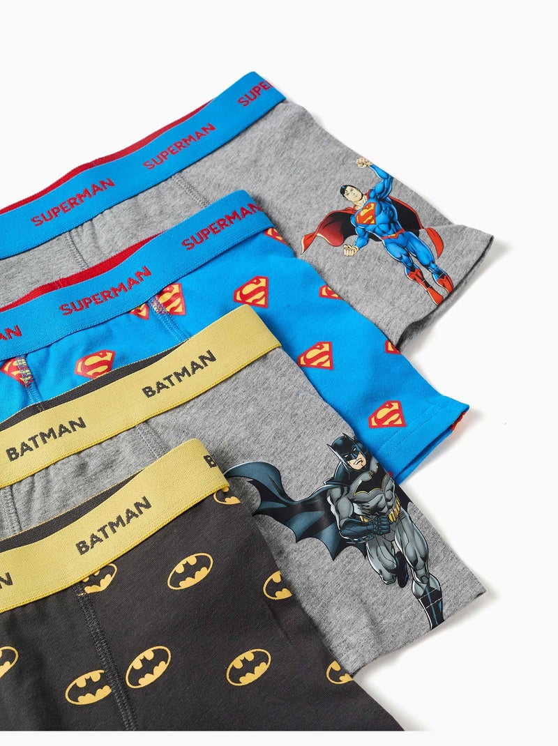 Lot de 4 boxers en coton à imprimés batman et superman Bleu Gris - Kiabi