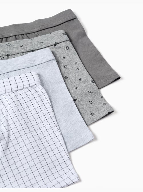 Lot de 4 boxers en coton unis/imprimés - Kiabi