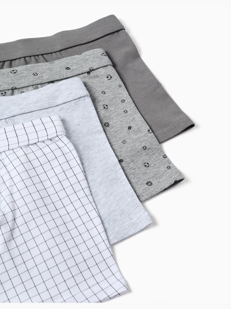 Lot de 4 boxers en coton unis/imprimés Gris Blanc - Kiabi