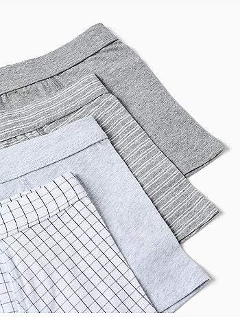 Lot de 4 boxers en coton unis/rayés