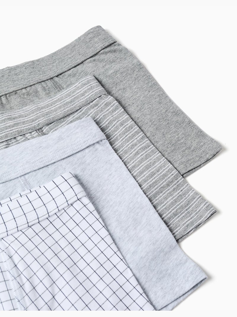 Lot de 4 boxers en coton unis/rayés Blanc Gris - Kiabi