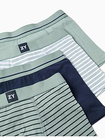 Lot de 4 boxers en coton unis/rayés
