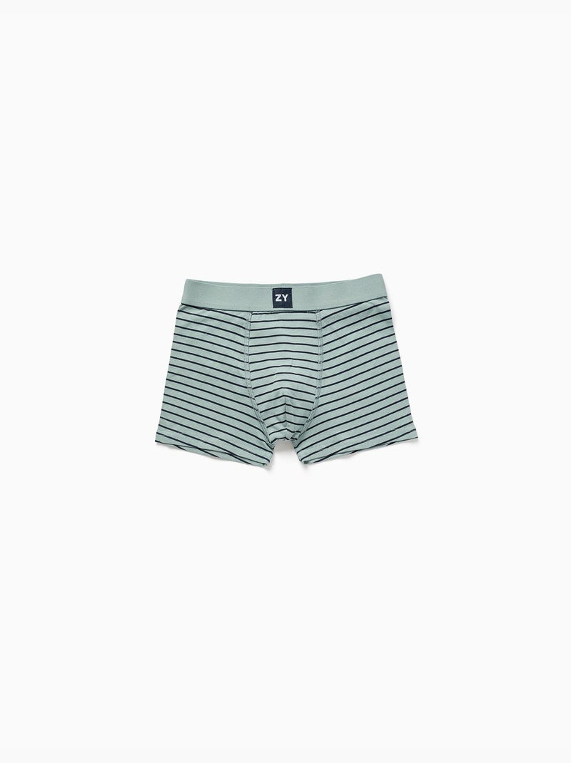Lot de 4 boxers en coton unis/rayés Bleu Vert Gris - Kiabi