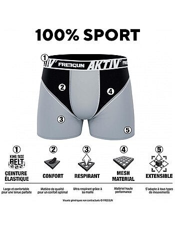 Lot de 4 boxers homme aktiv sport fluo freegun