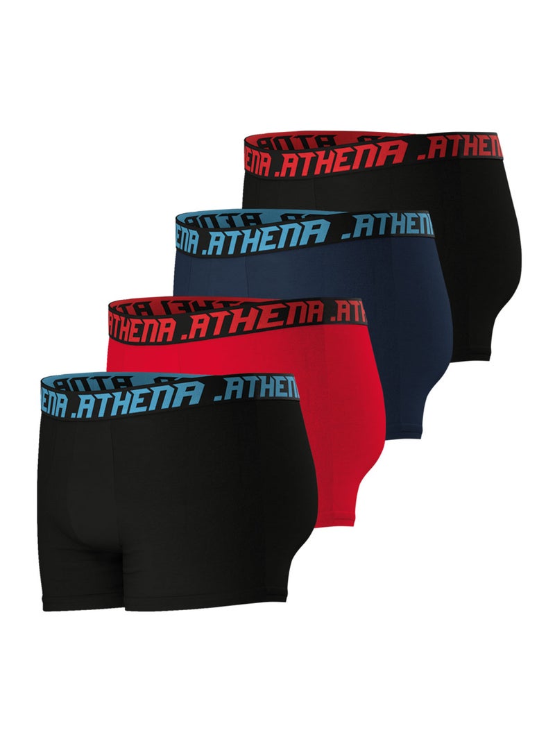 Lot de 4 boxers homme my petit prix athena Noir Rouge Bleu - Kiabi