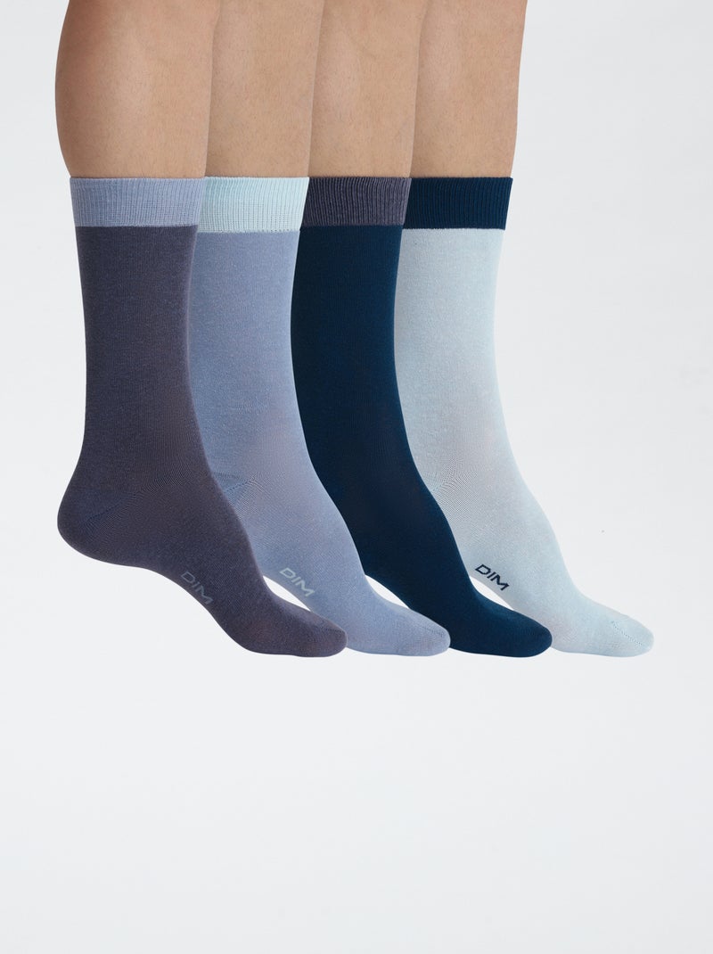 Lot de 4 chaussettes mi-hautes 'Dim' Bleu - Kiabi