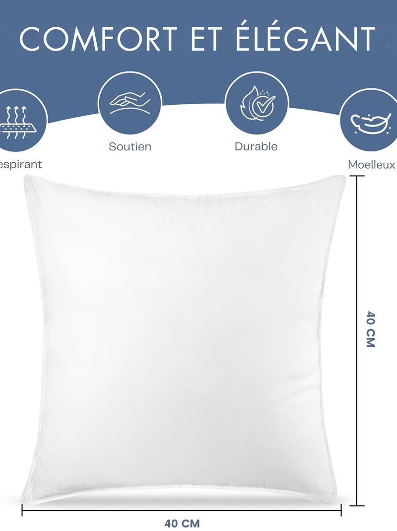 Lot de 4 Coussin Blancs, Fibres Creuses Moelleuses, pour Canapé, Lit ou Décoration Blanc - Kiabi