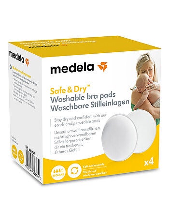 Lot de 4 coussinets d’allaitement lavables medela safe & dry - ultra doux, absorbants, invisibles