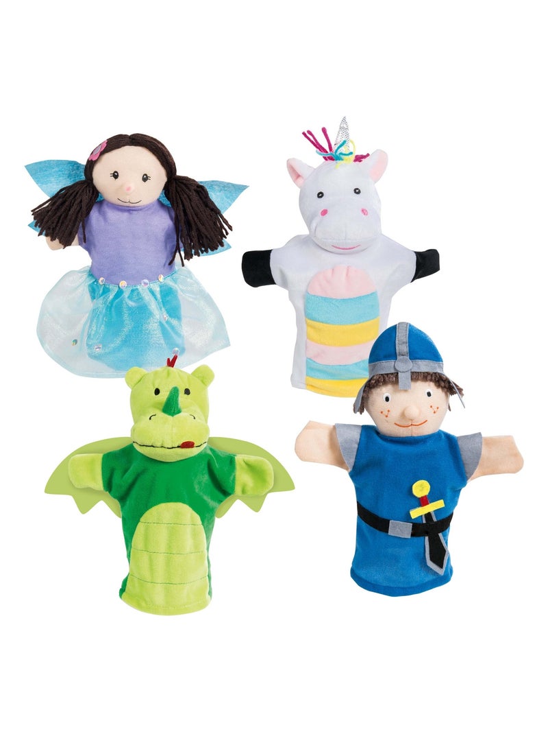 Lot de 4 marionnettes à main - Licorne fée dragon et chevalier ROBA Multicolore - Kiabi