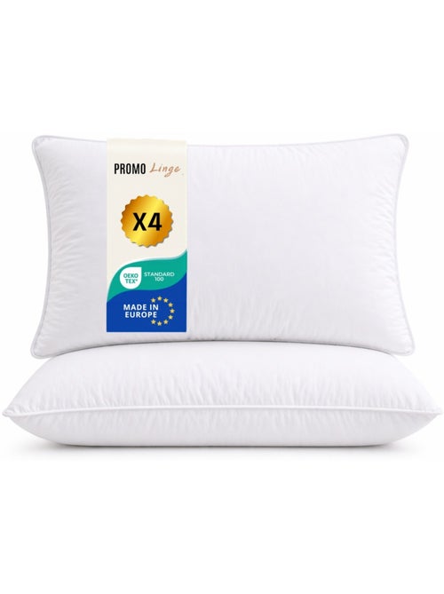 Lot de 4 oreillers polyester moelleux premium promo linge - Kiabi Lot de 4 oreillers polyester moelleux premium promo linge - Kiabi