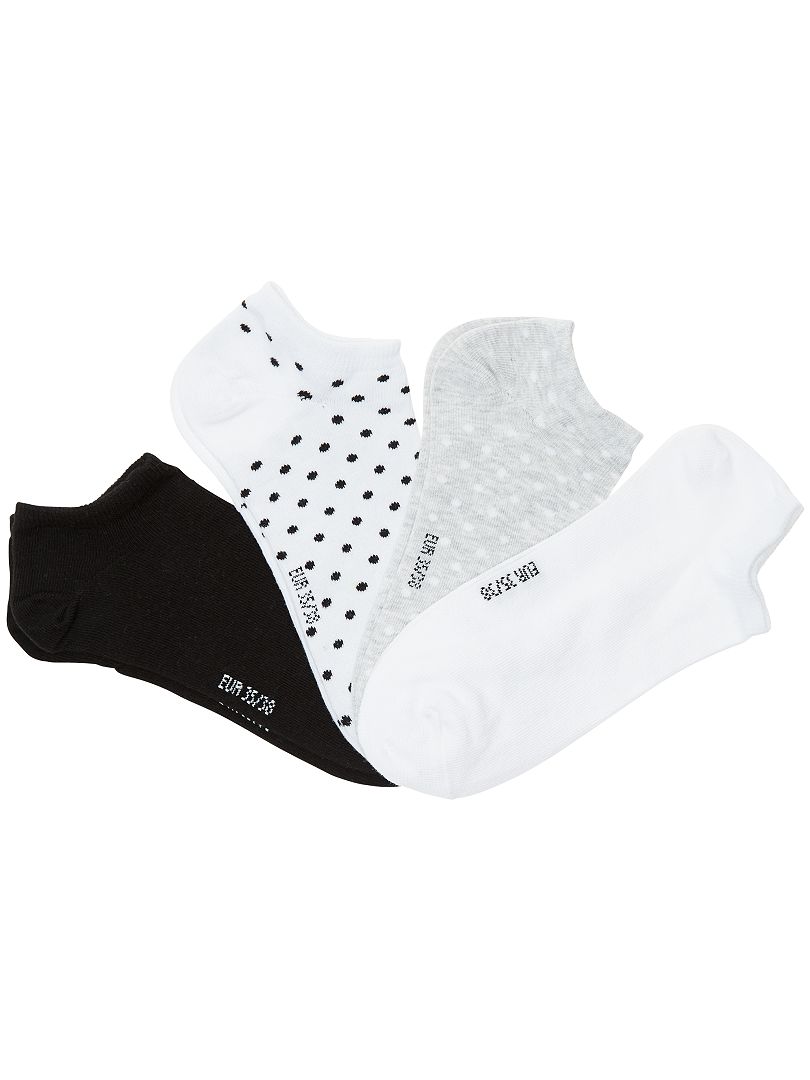 Lot de 4 paires de chaussettes invisibles blanc/gris clair/noir - Kiabi