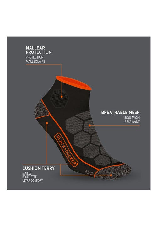 Lot de 4 paires de chaussettes socquettes de travail tool black & decker - Kiabi