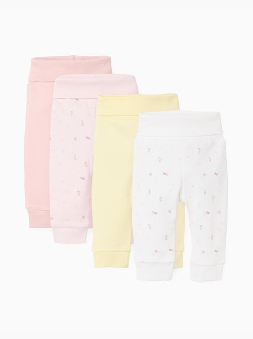 Lot de 4 pantalons en coton unis/à fleurs - Kiabi Lot de 4 pantalons en coton unis/à fleurs - Kiabi