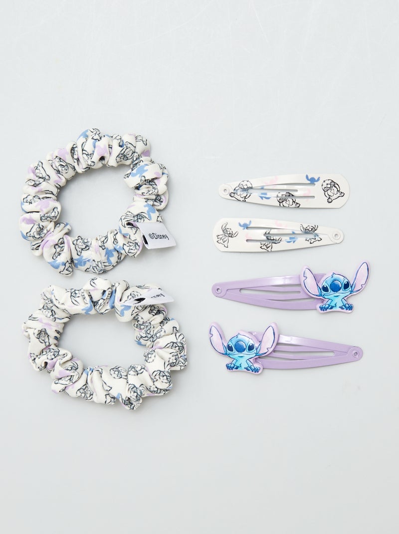 Lot de 4 pinces + 2 chouchous 'Stitch' VIOLET - Kiabi
