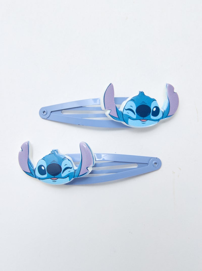 Lot de 4 pinces + 2 élastiques 'Stitch' Bleu - Kiabi