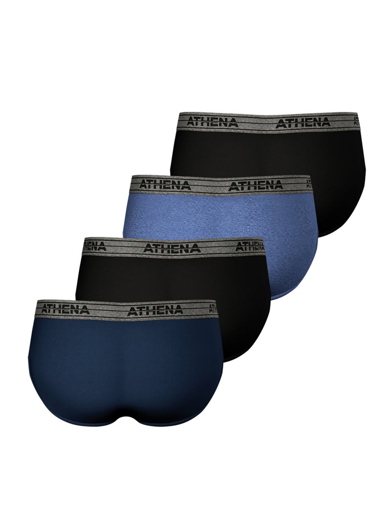 Lot de 4 slips homme basic coton ecopack athena Bleu Bleu Noir - Kiabi