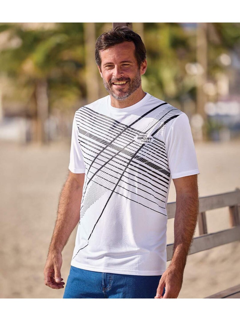 Lot de 4 Tee-Shirts Imprimés Sport  - ATLAS FOR MEN Blanc Jaune Noir - Kiabi