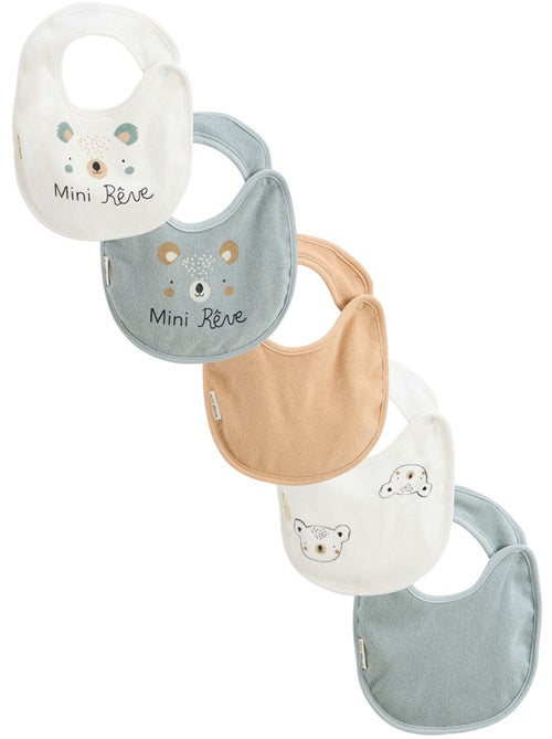 Lot de 5 bavoirs bébé Mini Rêve - Kiabi Lot de 5 bavoirs bébé Mini Rêve - Kiabi