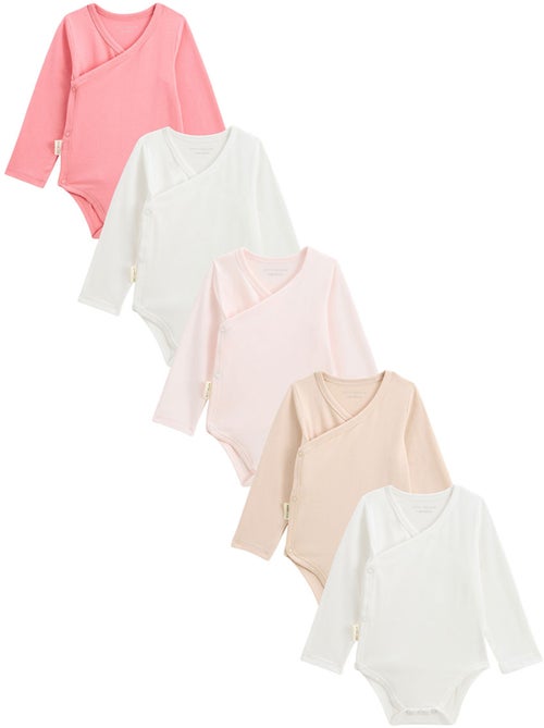 Lot de 5 bodies bébé manches longues ouverture croisée louison - Kiabi