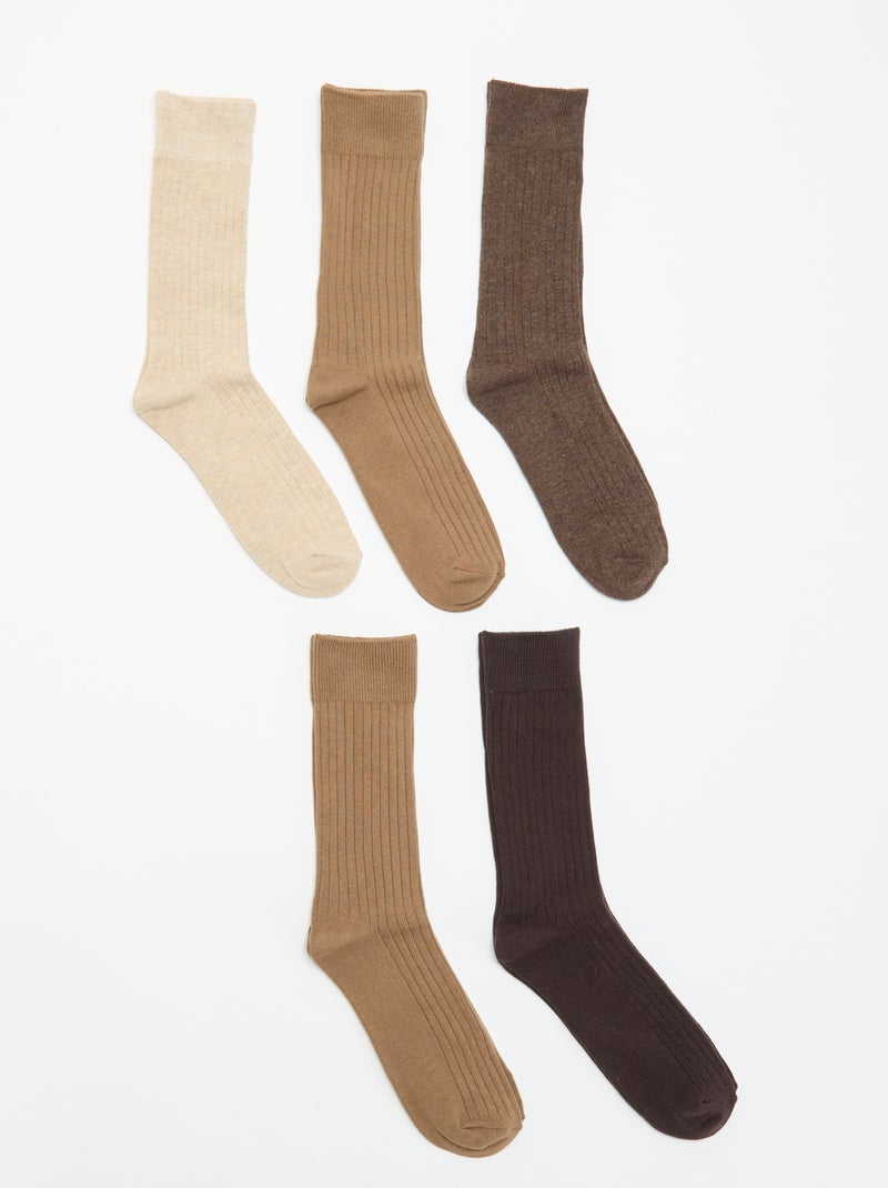 Lot de 5 chaussettes côtelées Marron - Kiabi