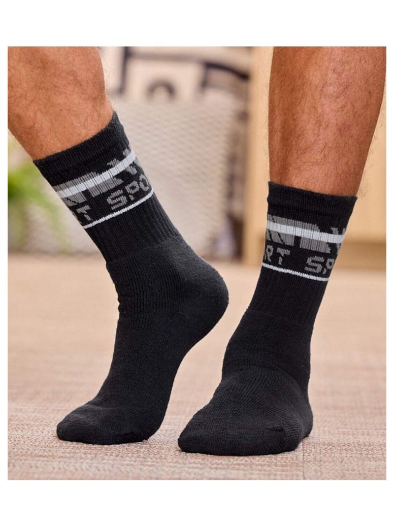Lot de 5 Chaussettes Mi-Hautes Sport   - ATLAS FOR MEN Blanc Bleu marine Noir - Kiabi