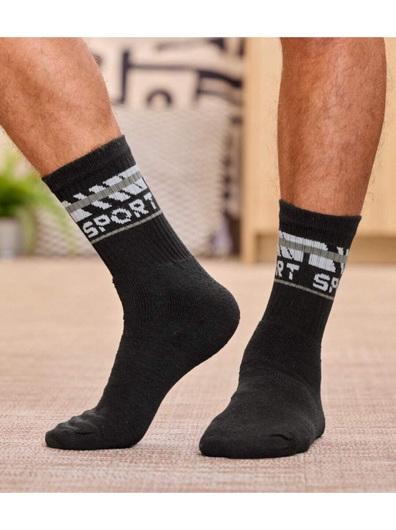 Lot de 5 Chaussettes Mi-Hautes Sport   - ATLAS FOR MEN Blanc Bleu marine Noir - Kiabi