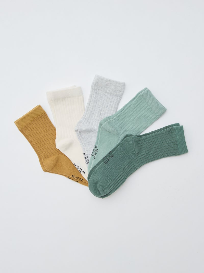 Lot de 5 chaussettes unies Vert - Kiabi