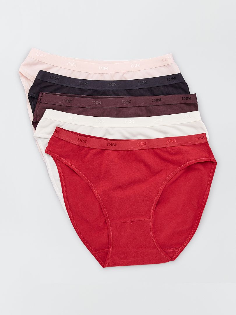 Lot de 5 culottes coton stretch Les Pockets 'DIM' écru/rose/marron/rouge/marine - Kiabi