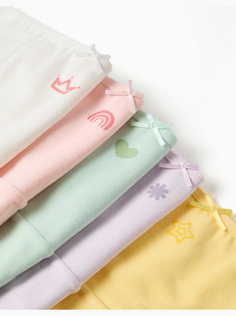 Lot de 5 culottes en coton à imprimés et nœuds Blanc Rose clair Blanc - Kiabi
