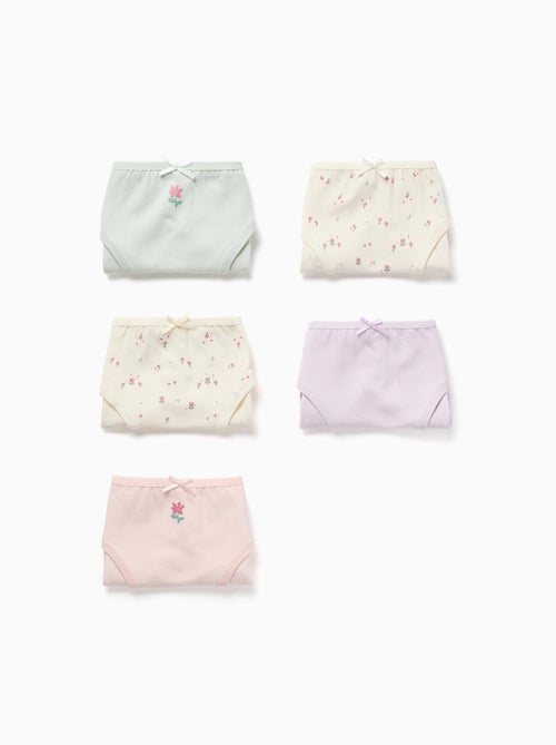 Lot de 5 culottes en coton avec fleurs - Kiabi