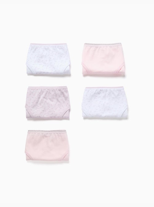 Lot de 5 culottes en coton unies/à fleurs - Kiabi
