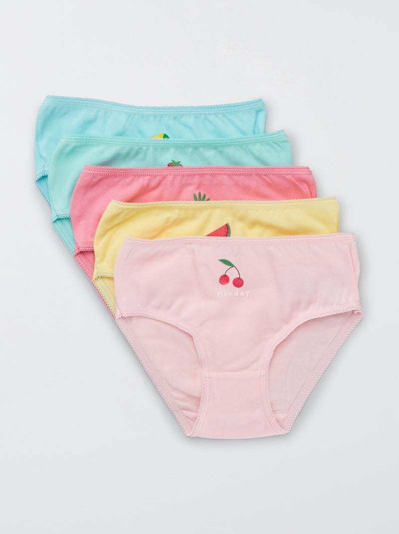 Lot de 5 culottes fantaisie vert/rose/jaune - Kiabi
