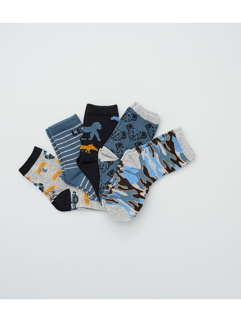 Lot de 5 paires chaussettes mi-longue bleu/gris - Kiabi