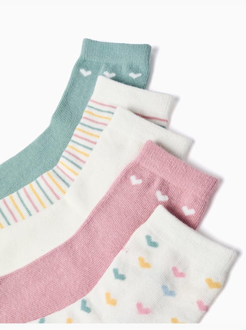 Lot de 5 paires de chaussettes à rayures/cœurs - Kiabi