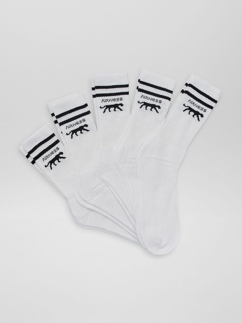Lot De 5 Paires De Chaussettes Unies Avec Rayures La Redoute Collections Blanc + Parme | La Redoute