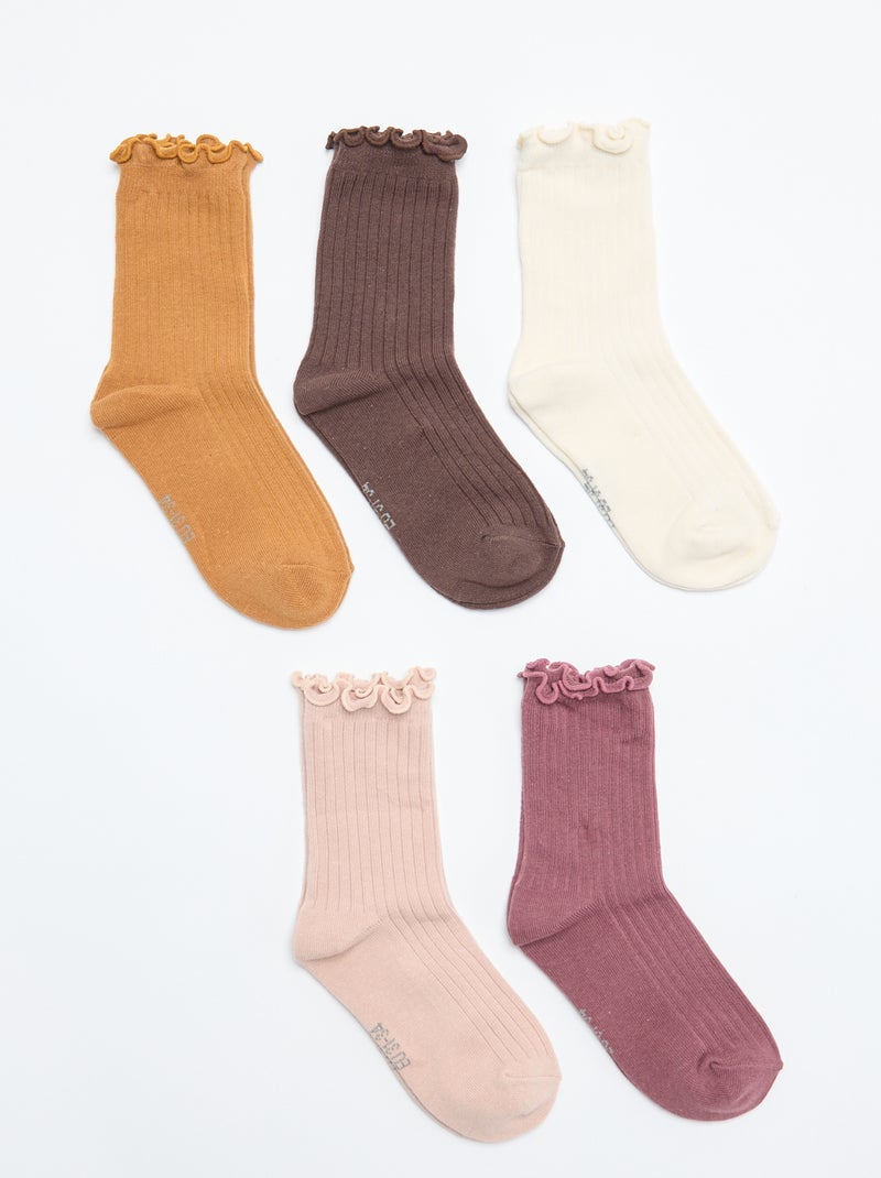 Lot de 5 paires de chaussettes avec bord volanté Marron - Kiabi