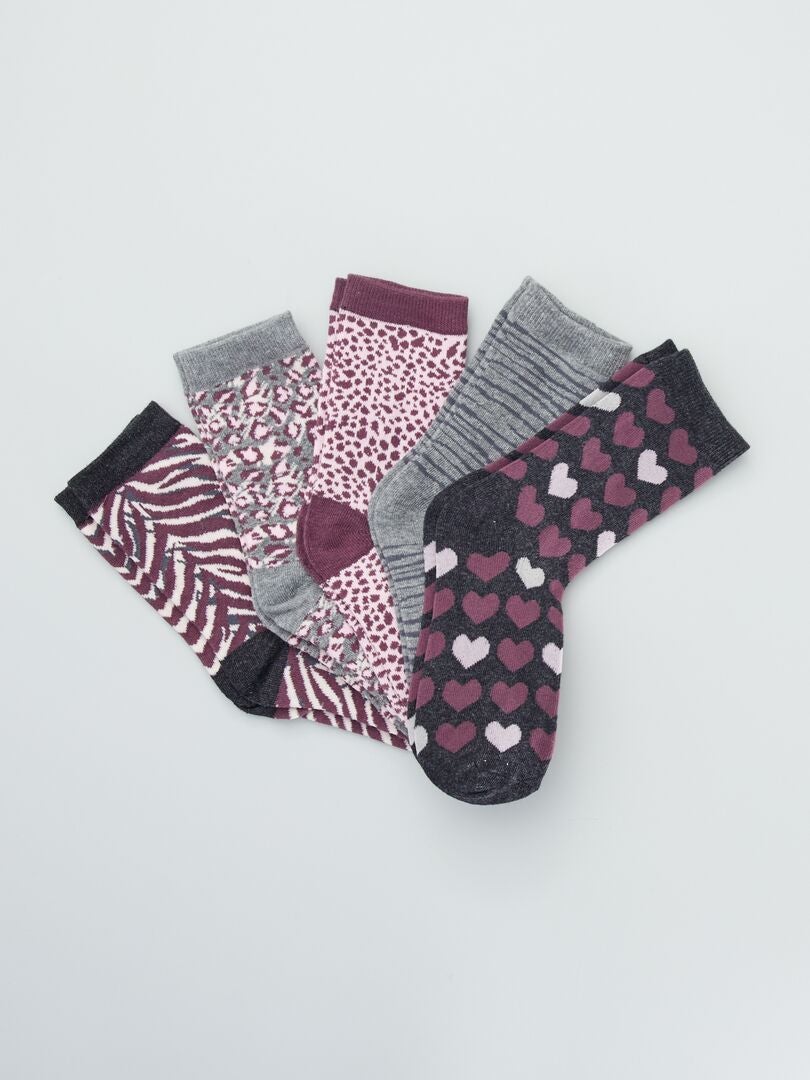 Lot de 5 paires de chaussettes avec imprimés Gris/violet - Kiabi