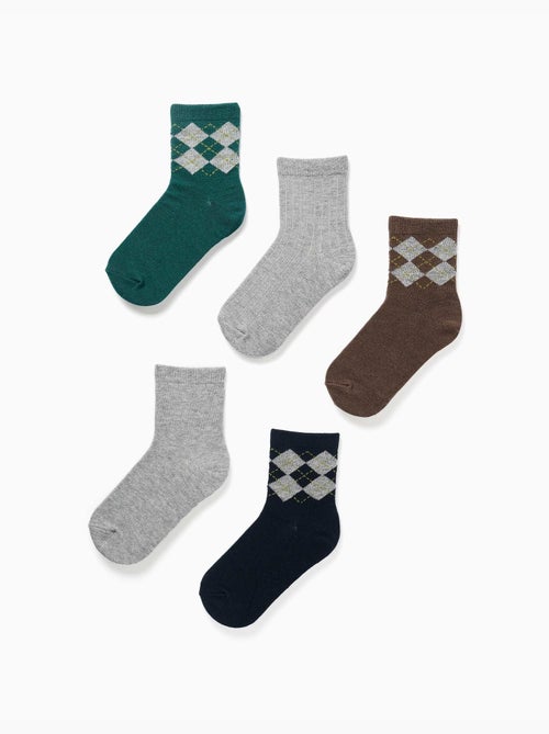 Lot de 5 paires de chaussettes avec jacquard losange - Kiabi