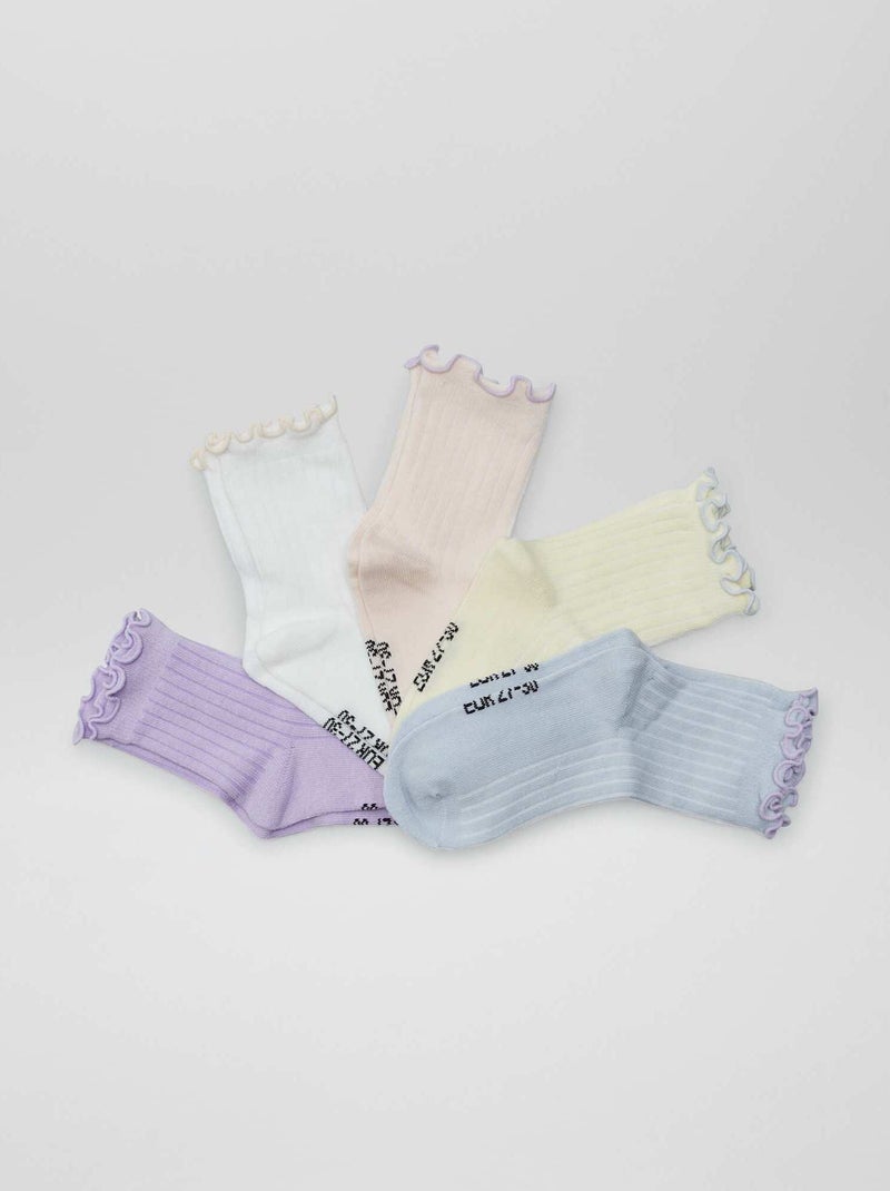 Lot de 5 paires de chaussettes Blanc/jaune/violet/rose/gris - Kiabi