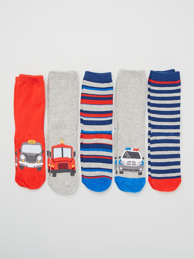 Lot de 5 paires de chaussettes bleu/rouge/gris - Kiabi