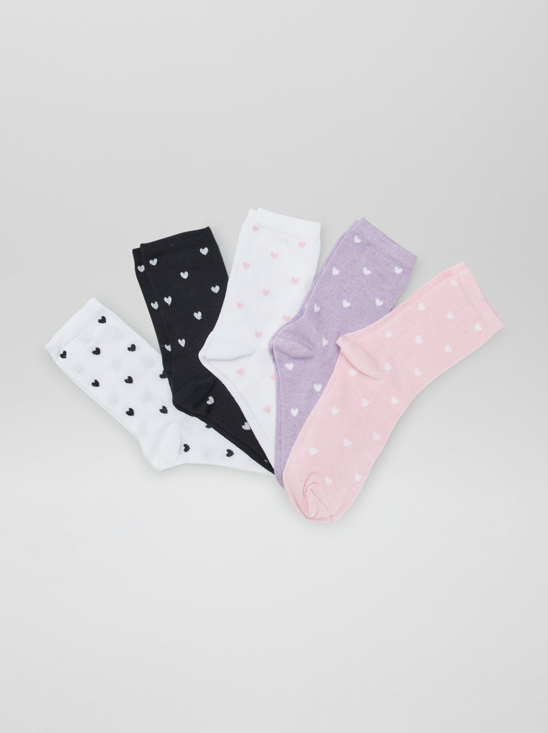 Lot de 5 paires de chaussettes 'cœurs' Rose - Kiabi