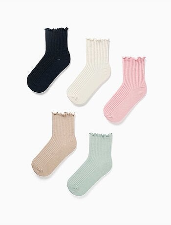 Lot de 5 paires de chaussettes côtelées avec tiges ondulées